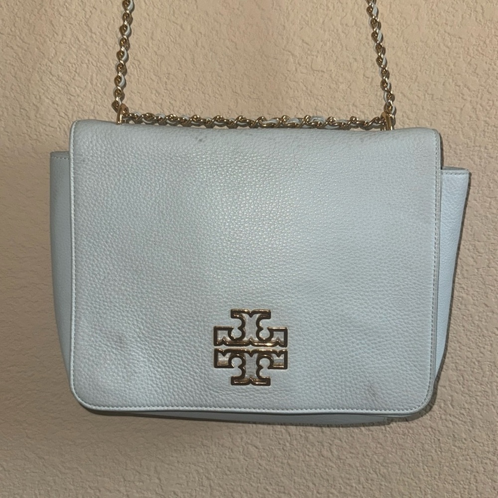 Tory Burch Britten Large Adjustable Shoulder Bag Seltzer Blue
